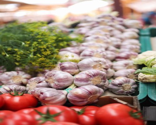 Fresh organic vegetables selected at a local traditional Hungarian market stall